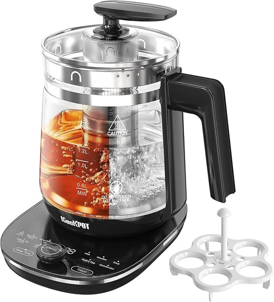 1200w Electric Kettle, 1.5L Borosilicate Glass tea kettle, Hot water kettle electric for Coffee or Tea, BPA Free, Auto Shut-Off, Stainless Steel, Fast Boil, Black