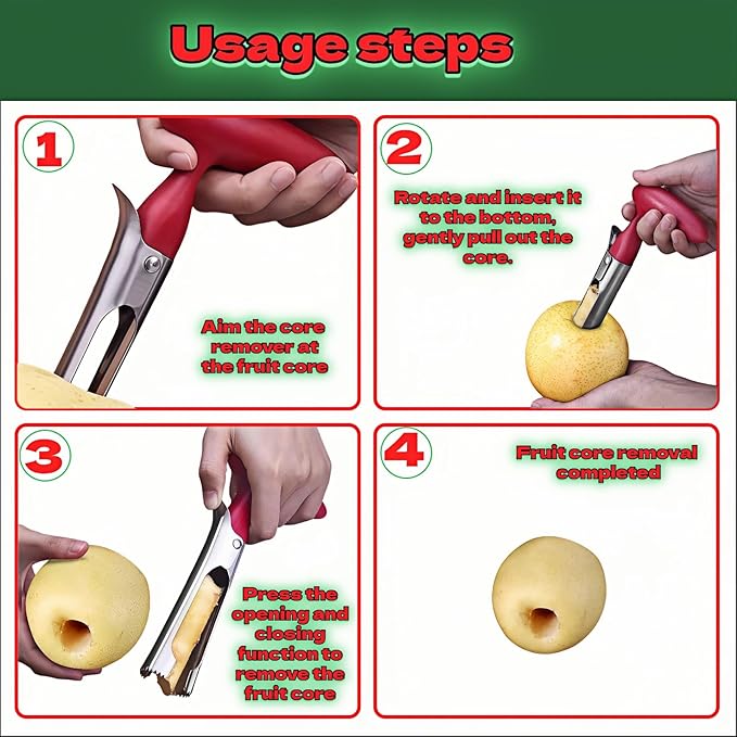 Apple Corer, Stainless Steel Apple Corer and Divider with Sharp Serrated Blade – Easy to Use – Core Remover Tool for Apples, Pears, Cupcakes – Heavy-Duty Kitchen Gadget for Baking, Cooking (Red)