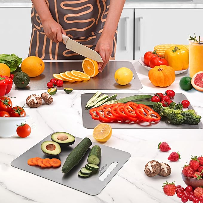 Titanium Cutting Board For Kitchen-Cutting Board Double Side Food Grade,Pure Cut Titanium,Durable Dishwasher Safe Easy to Clean Small Size (12''Lx10''W)