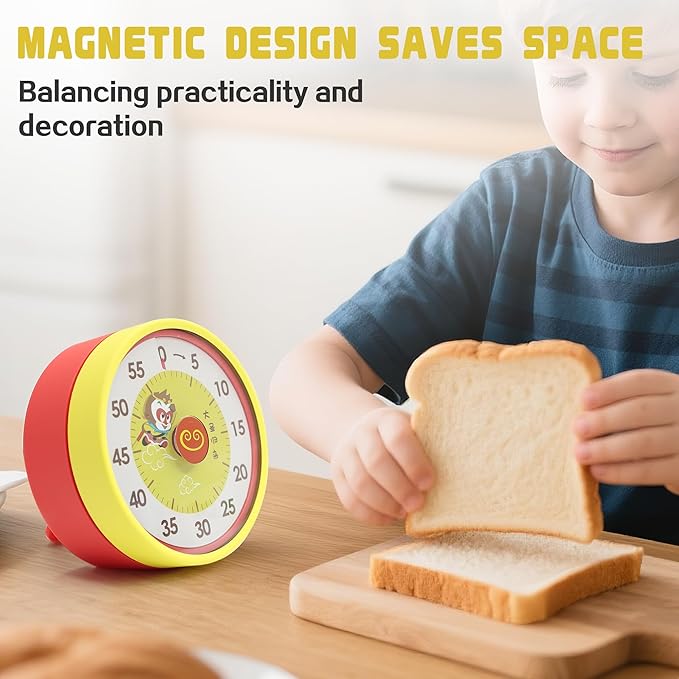 Kitchen Timer for Cooking,Chef Cooking Timer Clock,No Batteries Required,Visual Dial Timers,60-Minute Countdown,Mechanical Clockwork,Magnetic Base,Ringer Alert,Timers for Kitchen/Study/Gym/Work,Orange