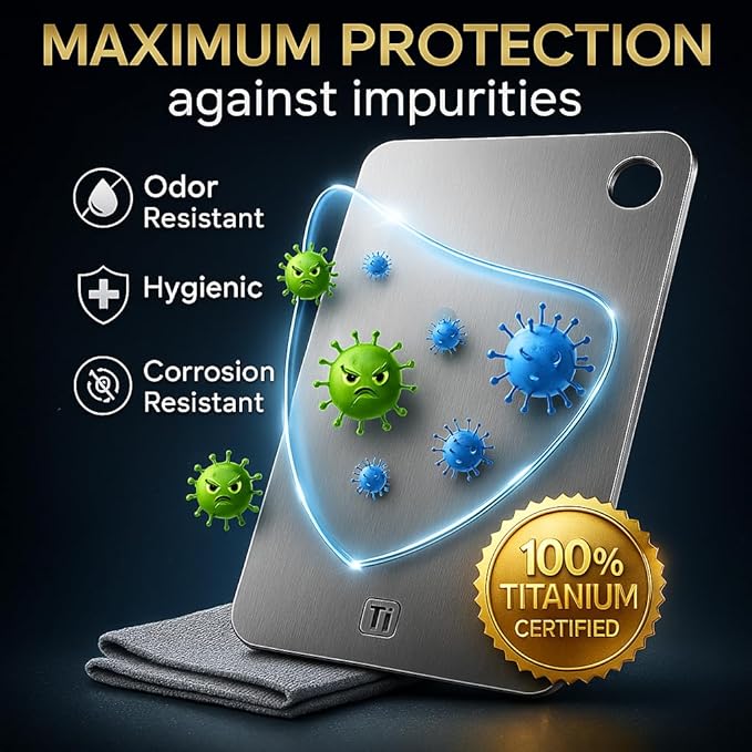 "100% Titanium Cutting Board - Pure Titanium Board for Kitchen, Includes Cut Resistant Gloves, Durable & Authentic for Home and Professional Chefs (Large)"