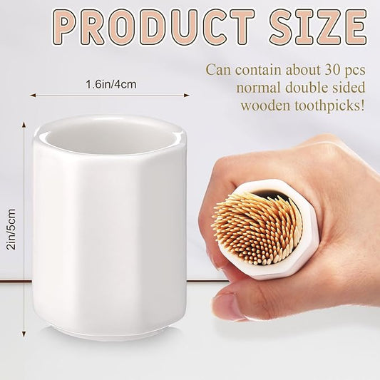 Mimorou 4 Pcs White Ceramic Toothpick Holder Simple Ceramic Toothpick Dispenser Container for Home Charcuterie, Easy to Clean(Octagon)