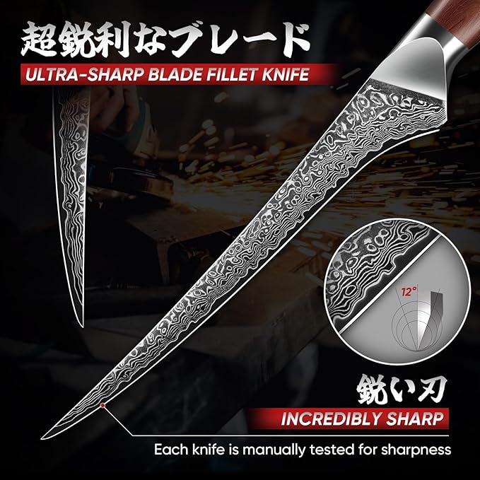 Purple Dragon Fillet Knife 7 Inch, Japanese Boning Meat Cutting Knives Razor-Sharp Meat Trimming Deboning – Professional Filet Fish Knife with Ergonomic Handle Christmas Gift for Men and Women