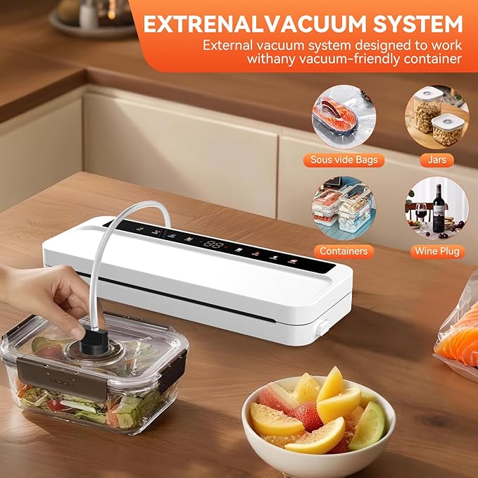 Food Vacuum Sealer Machine for Food, 8-in-1 Dry/Wet/Oil Modes Food Sealer Fit All Kind Bags with Water Tank & Digital Timer, Food Sealing Machine with Cutter & Starter Kit & 20 Vacuum Bags