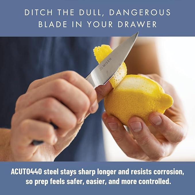 Misen 3.5‑Inch Paring Knife 2.0 - AICHI ACUTO440 High‑Carbon Stainless Steel, Rust‑Proof Blade - Ergonomic Spine, Precision Peeling, Trimming, and Slicing - Lightweight & Versatile - Blue