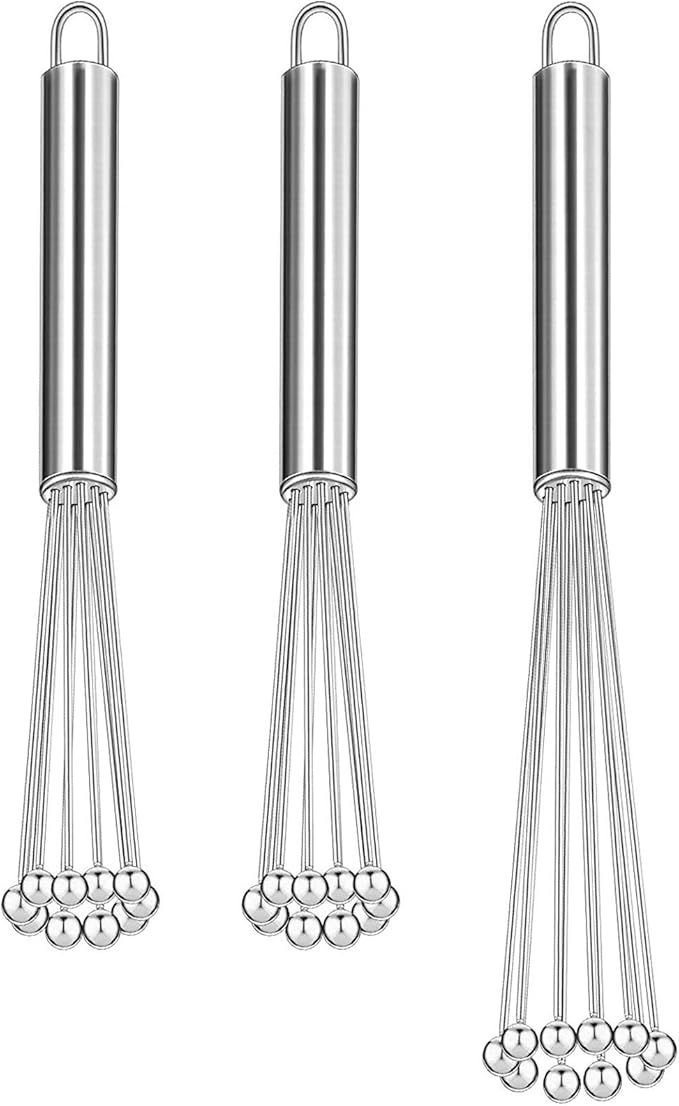 Patelai 3 Pieces Ball Whisk Set Whisk Beater Stainless Steel Ball in 10 Inch and 12 Inch Wire Egg Kitchen Set for Cooking Blending Beating Stirring