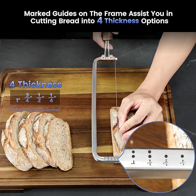 2025 Upgrade Bread Knife for Homemade Bread, World's 1st Real Bow-Design Sourdough Bread Slicer, Razor-Sharp Cutter for Crusty Sourdough & Baguette, 4 Thickness Scale Marks, Christmas gift