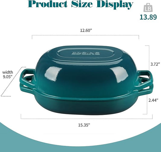 EDGING CASTING Enameled Cast Iron Oval Dutch Oven Pot with Lid, Dutch Oven for Sourdough Bread Baking, Oval Bread Pan, Bread Oven, Bread Dutch Oven, 7qt, Darkcyan