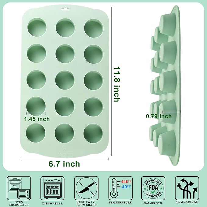 QELEG 2 Pcs Cake Puck Molds, 15 Cup Cylinder Silicone Mini Cake Baking Mold, Oreo Chocolate Mold Set of 2