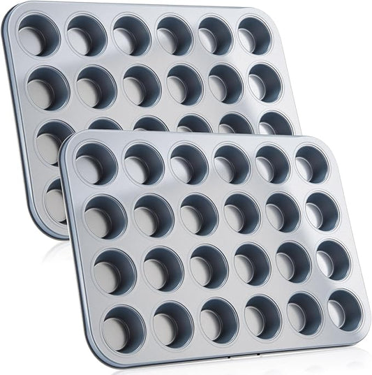 Acellegic 2 Set Mini Muffin Pans Carbon Steel Nonstick Bakeware for Oven Mini Cake Tart Quiche (24-cup)