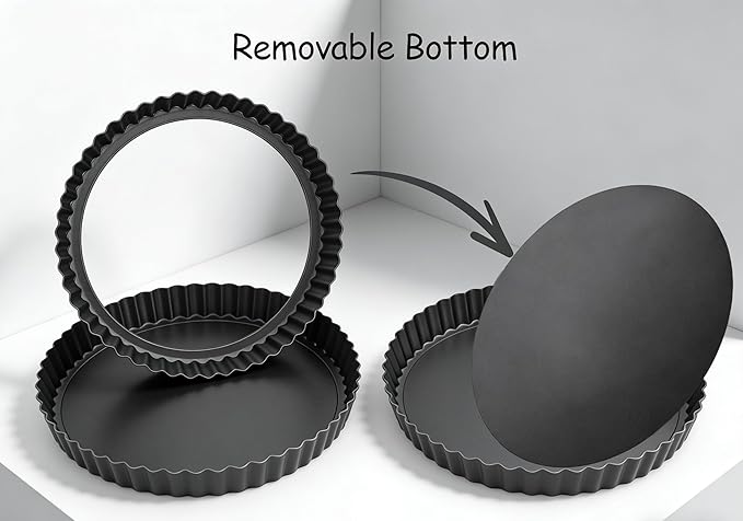 Liedrg 9 Inch Non-Stick Tart Pan with Removable Bottom - Carbon Steel Fluted Pie Pan for Baking Tarts, Pies, Quiches, Brownies