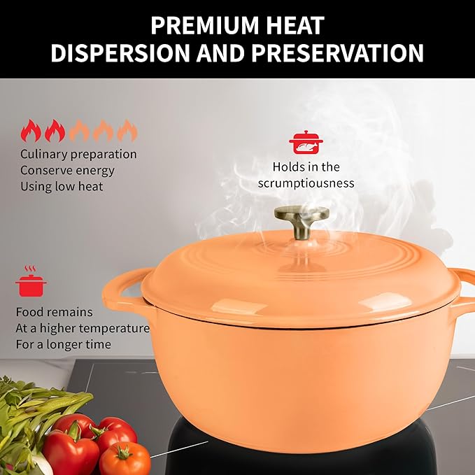 Fijxzct Premium Enameled Cast Iron Dutch Oven for Bread Baking | Non-Stick 5.5QT Oval Bread Oven with Lid | Perfect for Sourdough, Loaf, and Artisan Baking (Round Orange, 5.5 QT)