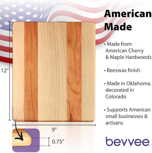 Maple and Cherry Wood Cutting Board - American Made in USA - Unique Kitchen Gifts - Small 9 x 12 inch