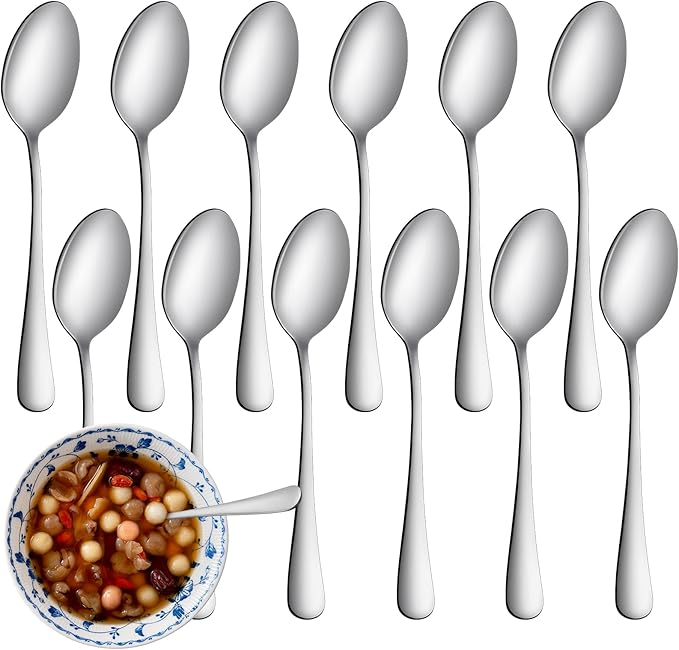 24 Pcs Teaspoons Set, Food-Grade Stainless Steel Spoons Silverware, Cutlery Tea Spoons, Durable Dessert Spoons, Metal Spoon for Home, Kitchen or Restaurant, Mirror Polished, Dishwasher Safe 6.7 Inch