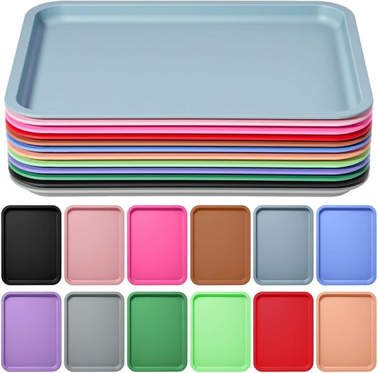 Mumufy Plastic Fast Food Trays Bulk Colorful Restaurant Serving Trays Cafeteria Rectangular Plastic Serving Platter Grill for Kitchen Restaurant Coffee(Classic Color,12 Pcs)