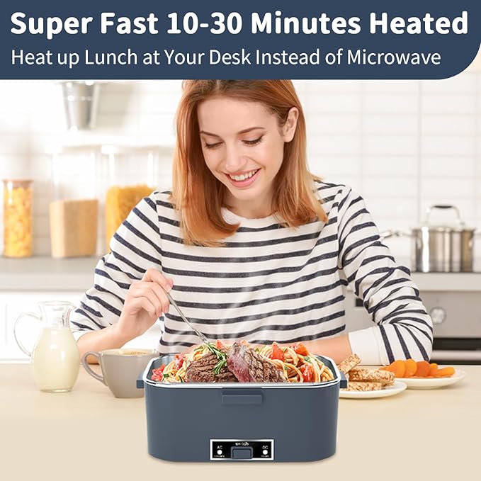 Electric Heated Lunch Box for Adults, 100W 3-IN-1 2 Pack 1.8L Containers Heating Lunch Box for Men Portable Double Layer, Fast Heated Food Warmer,12V/24V/110V for Car Truck Office Home