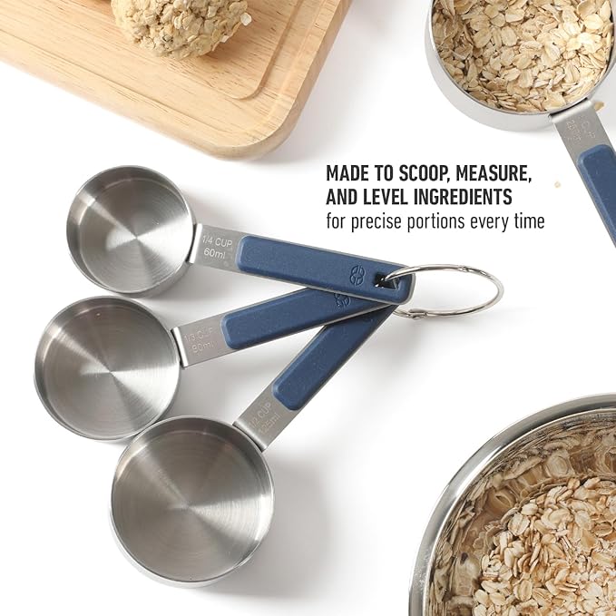 Calphalon Prime 4 Piece Stainless Steel Measuring Cups W/Navy Blue Silicone Handles