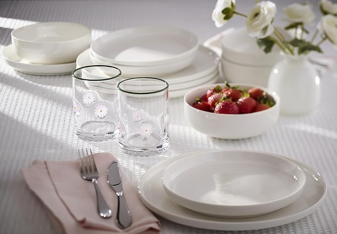 Oneida Glassware, 24 Seven First Bloom Flower, Set of 2, 12-Ounce Capacity, Made of Glass, Dishwasher Safe Tumbler, Drinking Glasses Set, Home and Kitchen, Clear Glasses, Glass Cups (Clear, 2 Pieces)