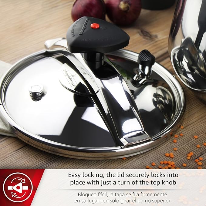 Magefesa Star Exclusive 6.3-Quart Pressure Cooker Set, Includes Steaming Basket & Recipe Book – 18/10 Stainless Steel, Full Induction