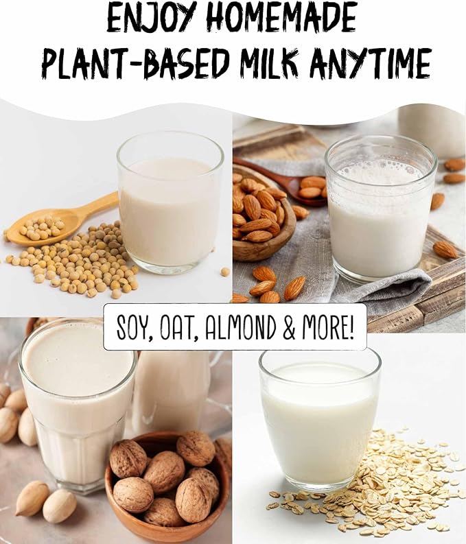 Wamery 32oz Nut Milk Maker Machine (Black) - Soy Milk Maker for Almond & Oat, Automatic Heated Programs, Self‑Cleaning, Delay Start, Keep Warm & Boil Water, 1‑Liter Capacity with Starter Accessories