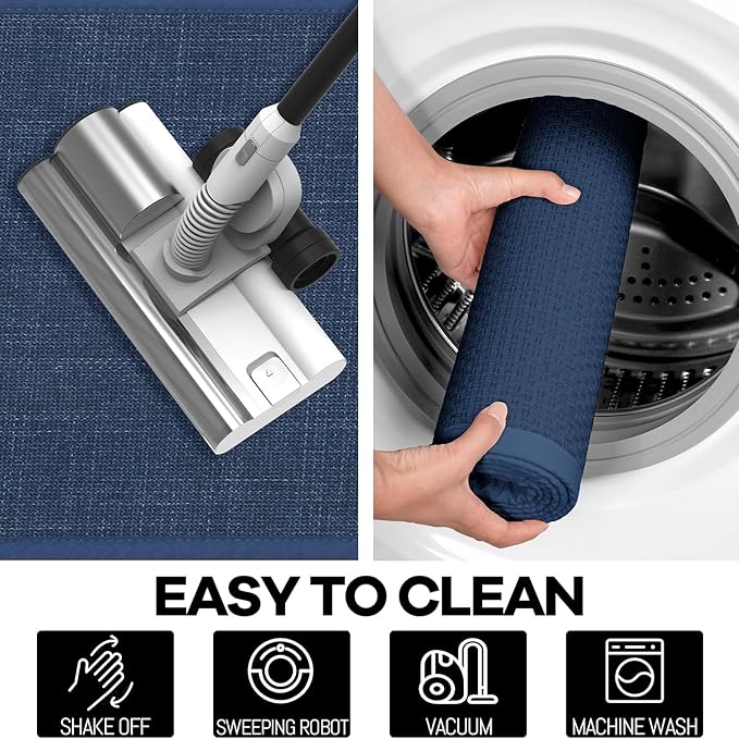 Kitchen Rug, Rubber Non Slip Kitchen Rugs Washable, Absorbent Runner Mat for Floor, Machine Washable Standing Mats for in Front of Sink, Door, Laundry, Entryway (Navy Blue, 71" × 35.5")