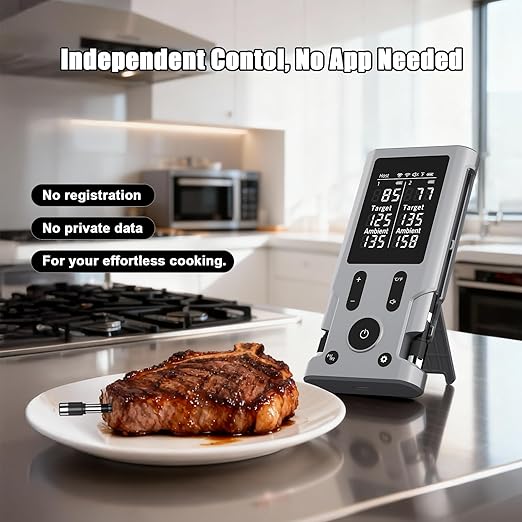 Wireless Meat Thermometer with Smart Alerts & 800Ft Bluetooth Range - 2 Probes Grill Thermometer with Standalone Base, NIST Certified ±0.5°F Accuracy, LCD Backlit Screen for Oven, BBQ, Smoker, Kitchen
