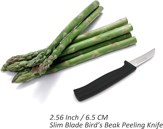Paring Knife 2.5 Inch - MATTSTONE HILL Bird's Beak Paring Knife, For Peeling and Paring Fruits and Vegetables, Slim Blade, Premium Stainless Steel, Semi Soft Handle, Black