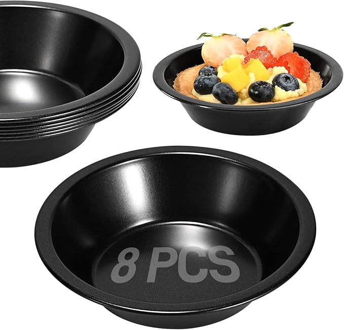 8 Pcs 4 Inch Mini Pie Pan Tins, Round Tart Pans, Carbon Steel Pizza Pan Nonstick Quiche Pans for Baking Small Bakeware Set - Oven & Dishwasher Safe