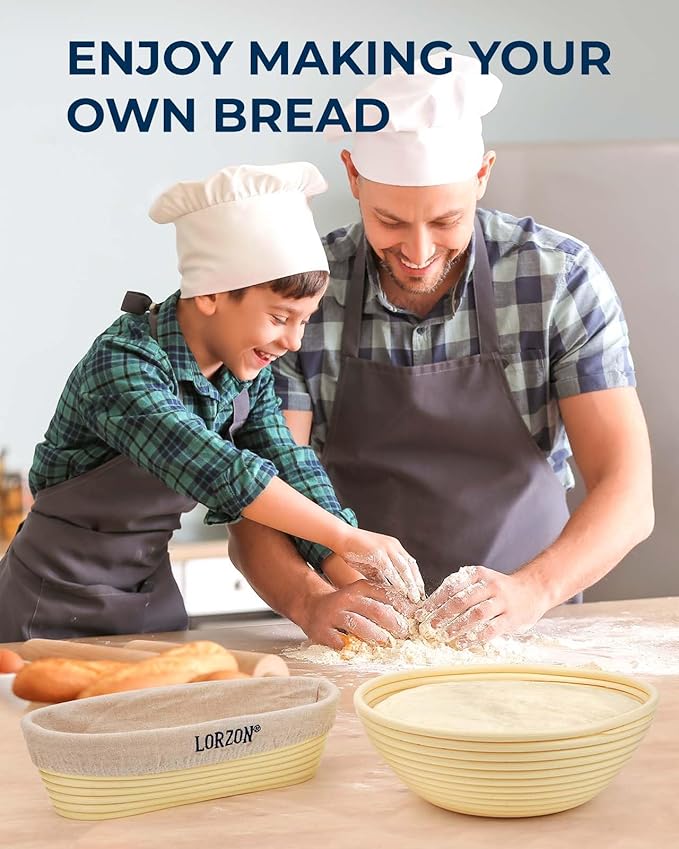 Banneton Bread Proofing Baskets Set, 10″ Round & 11″ Oval Sourdough Proofing Baskets with Liners, Proofing Bowls for Sourdough Bread (Plastic)