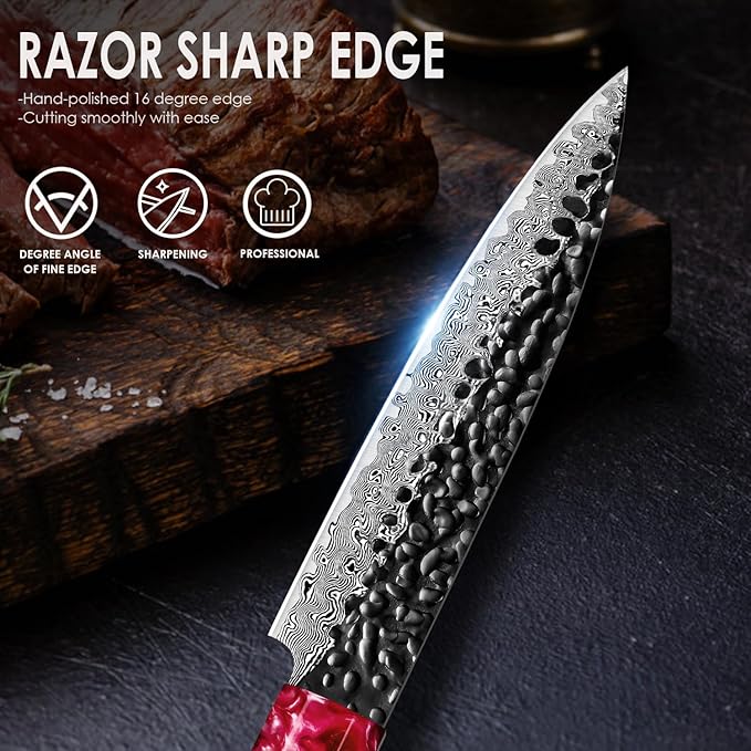 COOKLET'S Paring Knife, Professional High Carbon Stainless Steel Forged Kitchen Knife, Ultra Sharp Small Fruit Knife, G10 Ergonomic Color Handle with Elegant Gift Box for Family, Silver