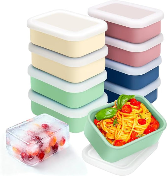 8 PCS 2 Cup Silicone Freezer Molds with Lid, Meal Prep Freezer Molds Silicone Freezer Containers Reusable Food Preserving Tray Freezing Ice Trays for Soups Sauces Stews