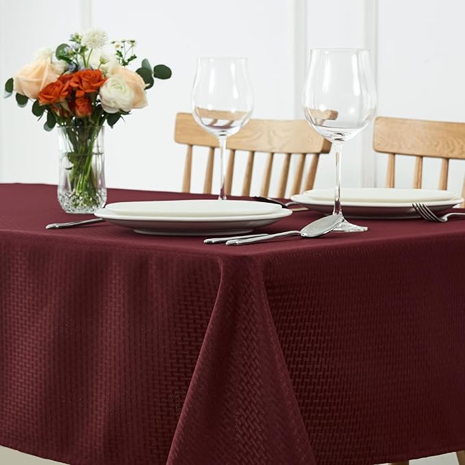 maxmill Weaved Texture Tablecloth Water Resistance Antiwrinkle Spillproof Soft Washable Table Cloth for Dining Room, Buffet Banquet Parties Holiday Dinner, Rectangular 60 x 108 Inch, Burgundy