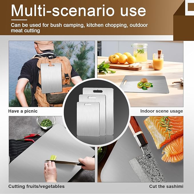Titanium Cutting Board - 100% Pure Titanium Cutting Boards for Kitchen, Double Sided Medical-grade Cutting Mat for Easy to Clean, Ideal for Home & Outdoor Cooking (10in*14in*0.08in)