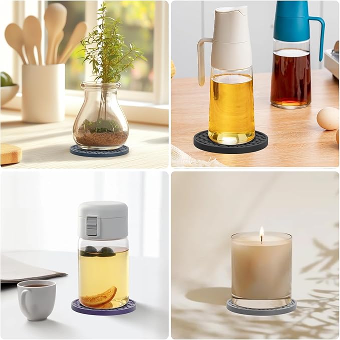 Brown Round Silicone Coasters with Holder, Heat Resistant & Waterproof Cup Mats, 4 Inches Non-Slip Decorative Coster Set 6 Packs for Home, Office, Kitchen, Coffee Bar Table