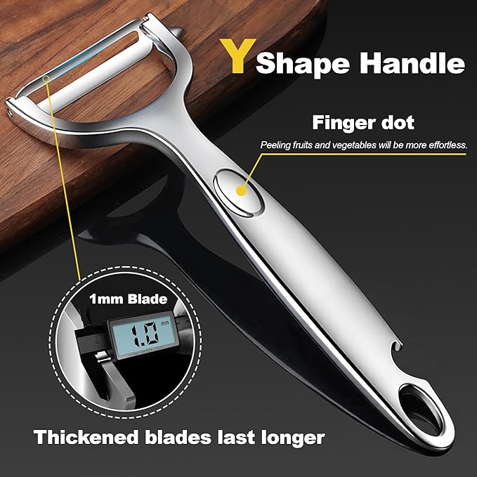 Vegetable Peeler - Y Shaped Super Sharp Stainless Steel Bottle Opener Hanging Hole Potato Eye Remover Non-Slip Handle Slicer for Apple Carrot