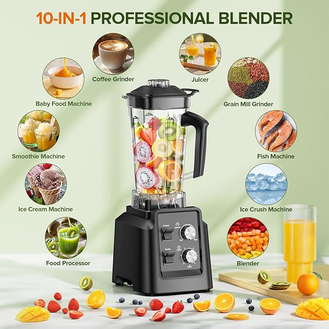 Blender, 68Oz. Countertop Blenders with 20Oz. Grinder, 28000 RPM Kitchen Blender for Smoothies, Ice Crushing, Frozen Fruits, Self-Cleaning, Speed Adjustable. Black