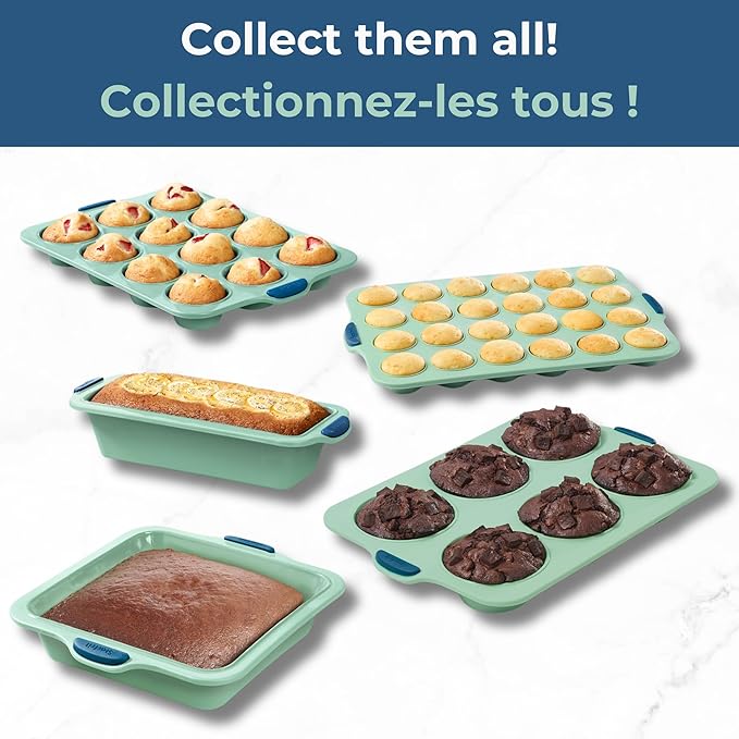 Starfrit Silicone 8” Square Cake Pan with Integrated Metal Frame - No Tray Needed - Easy Unmolding - LFGB Premium Silicone