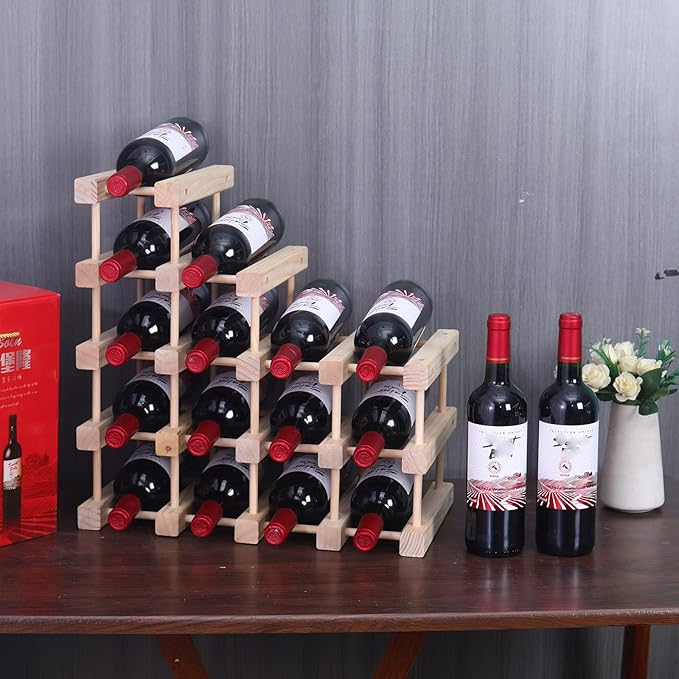 Wooden Stackable Storage Modular Small countertop Wine Rack Cabinet,Freestanding for Floor Wood Wine Bottle Shelf (16bottle)
