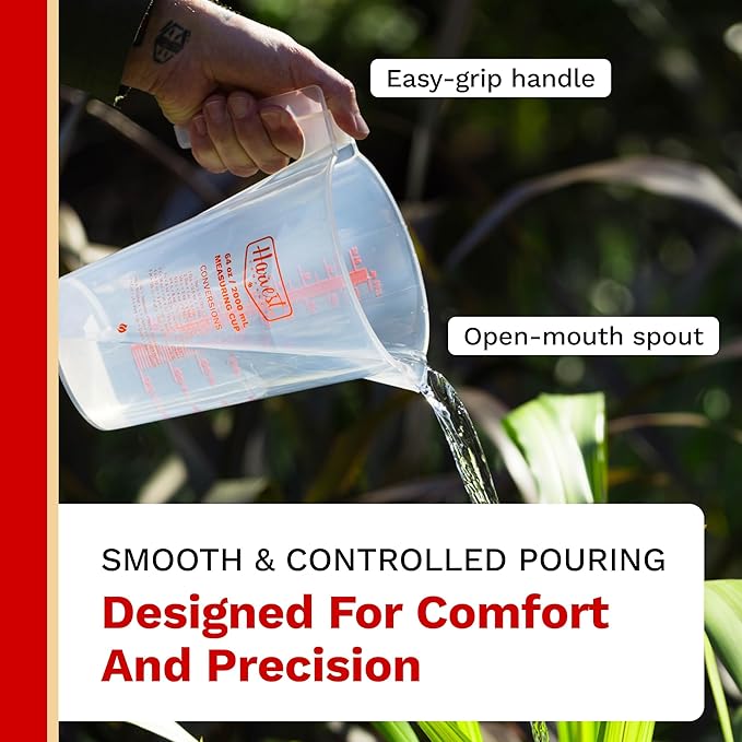 The Harvest Company 1000ml Calibrated Measuring Cup, Milliliters and Ounces, Clear Plastic with Spout for Mixing and Measuring Fertilizers, Pesticides and More