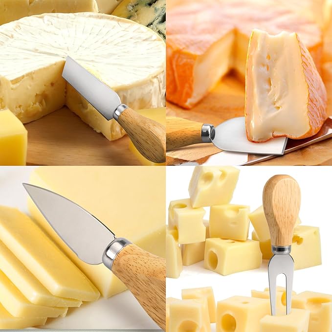 4 Cheese Knives Set - Cheese Knife,Cheese Fork,Cheese Slicer,Butter Knife - Mini Premium Stainless Steel Cheese Knife Set - Cheese Knives for Charcuterie Board - Charcuterie Boards Accessories