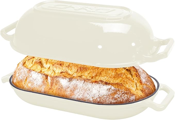 Oval Dutch Oven for Bread Baking, 6QT Enameled Cast Iron Oval Dutch Oven Pot with Lid and Dual Handles, Ceramic Sourdough Bread Baker with Bread Dome, Cooking, Frying, Non-stick Enamel Coated Cookware