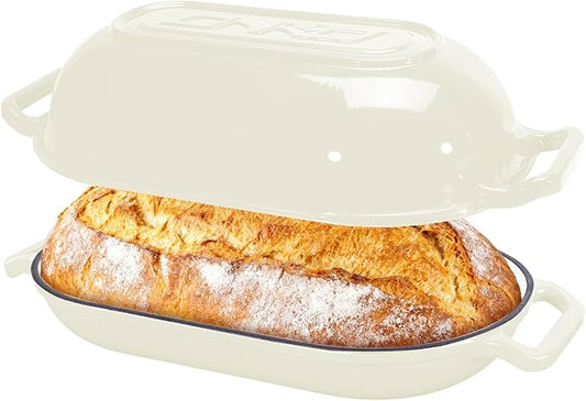 Oval Dutch Oven for Bread Baking, 6QT Enameled Cast Iron Oval Dutch Oven Pot with Lid and Dual Handles, Ceramic Sourdough Bread Baker with Bread Dome, Cooking, Frying, Non-stick Enamel Coated Cookware