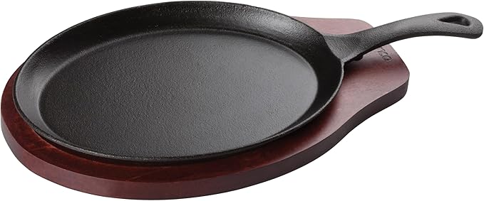 Winco FS-2 2-Piece Cast-Iron Fajita Server Set,Black, Brown,Medium