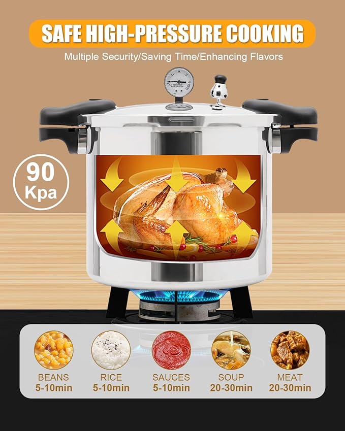 23 Quart Pressure Cooker & Canner | Thickened Aluminum Alloy Commercial Pressure Canner with Pressure Gauge | Explosion-proof Pressure Cookware