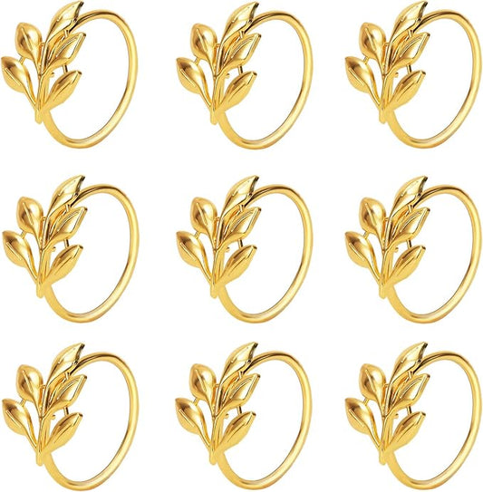 KPOSIYA Set of 20 Leaf Napkin Rings Metal Gold Napkin Holder Table Napkin Rings for Dinning Table Parties Everyday (Ye Zi-Gold 20)