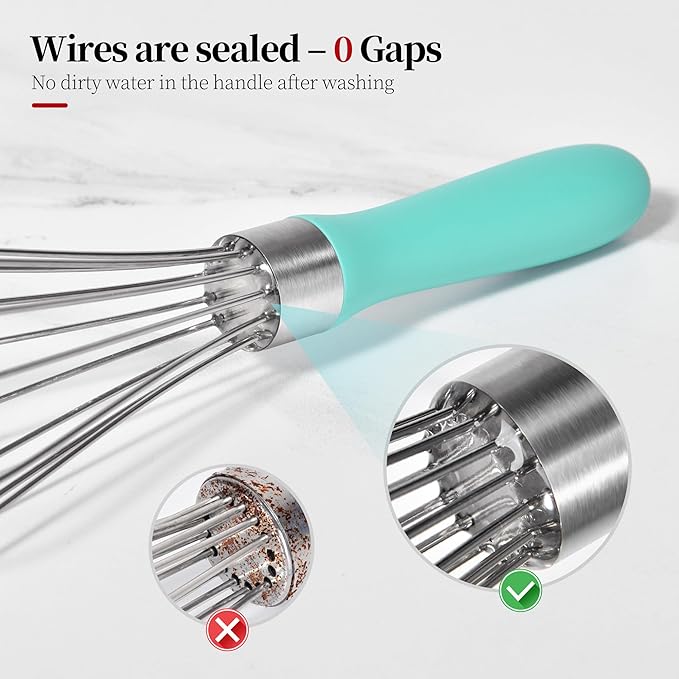 9.06in Kitchen Wire Whisk, 18/10 Stainless Steel Metal Balloon Wisk Heavy Duty Egg Beater whisker Hand Mixer for Cooking, Baking, Mixing, Stirring, Sauce, Flour, chocolate（Small, Turquoise）