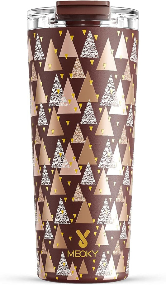 Meoky 24 oz Travel Coffee Mug with Leak-proof Lid, Stainless Steel Insulated Coffee Tumbler, Keeps Hot for 8 Hours or Cold for 24 Hours, Fits in Car Cup Holder (Cocoa Geometry)
