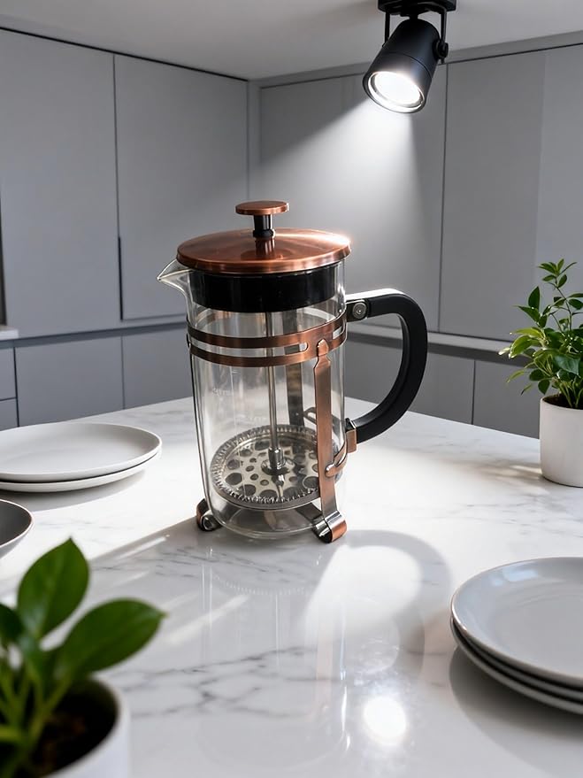 French Press Coffee Maker 21 oz, 304 Stainless Steel 4 Mesh Filter, Borosilicate Glass, Heat-Resistant, BPA-Free, Ideal for Home, Office & Gift