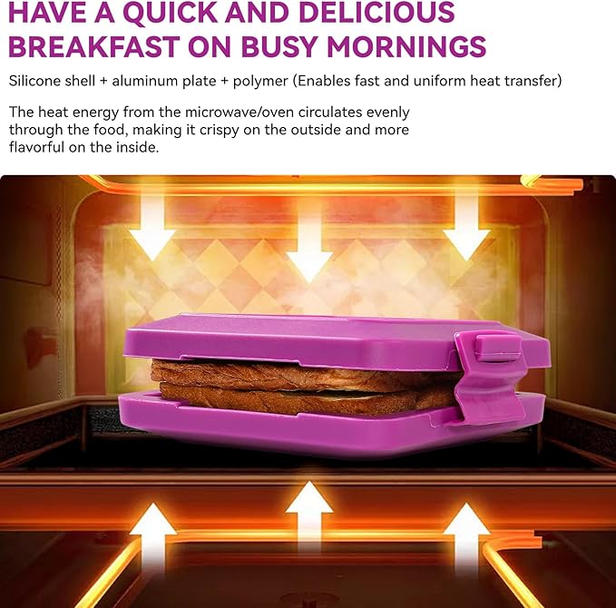 Microwave Toastie Sandwich Maker, Nonstick Plate Panini Maker, Versatile Wireless Small Toaster, Toastie Safe in Microwave Oven, Dishwasher Safe, Fast Cooking for Breakfast, Snacks, Purple