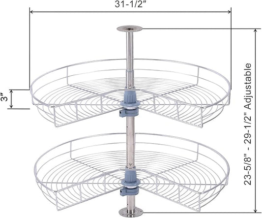 Dowell Base Cabinet Kidney Shape Dia.32 270° Lazy Susan, 2 Shelves, Kitchen Base Corner Cabinet Organizer (Chrome 4001 270 32)
